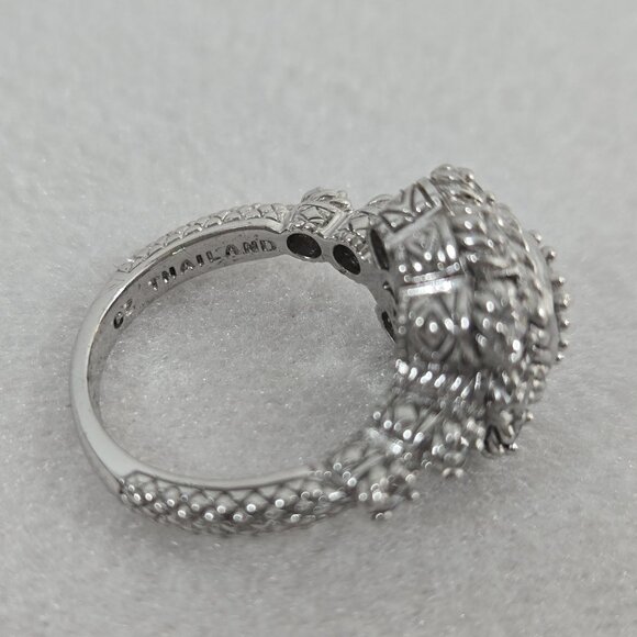 Judith Ripka 925 CZ Sterling Silver Cluster Cocktail Ring Size 9 Thailand Signed - Picture 4 of 12